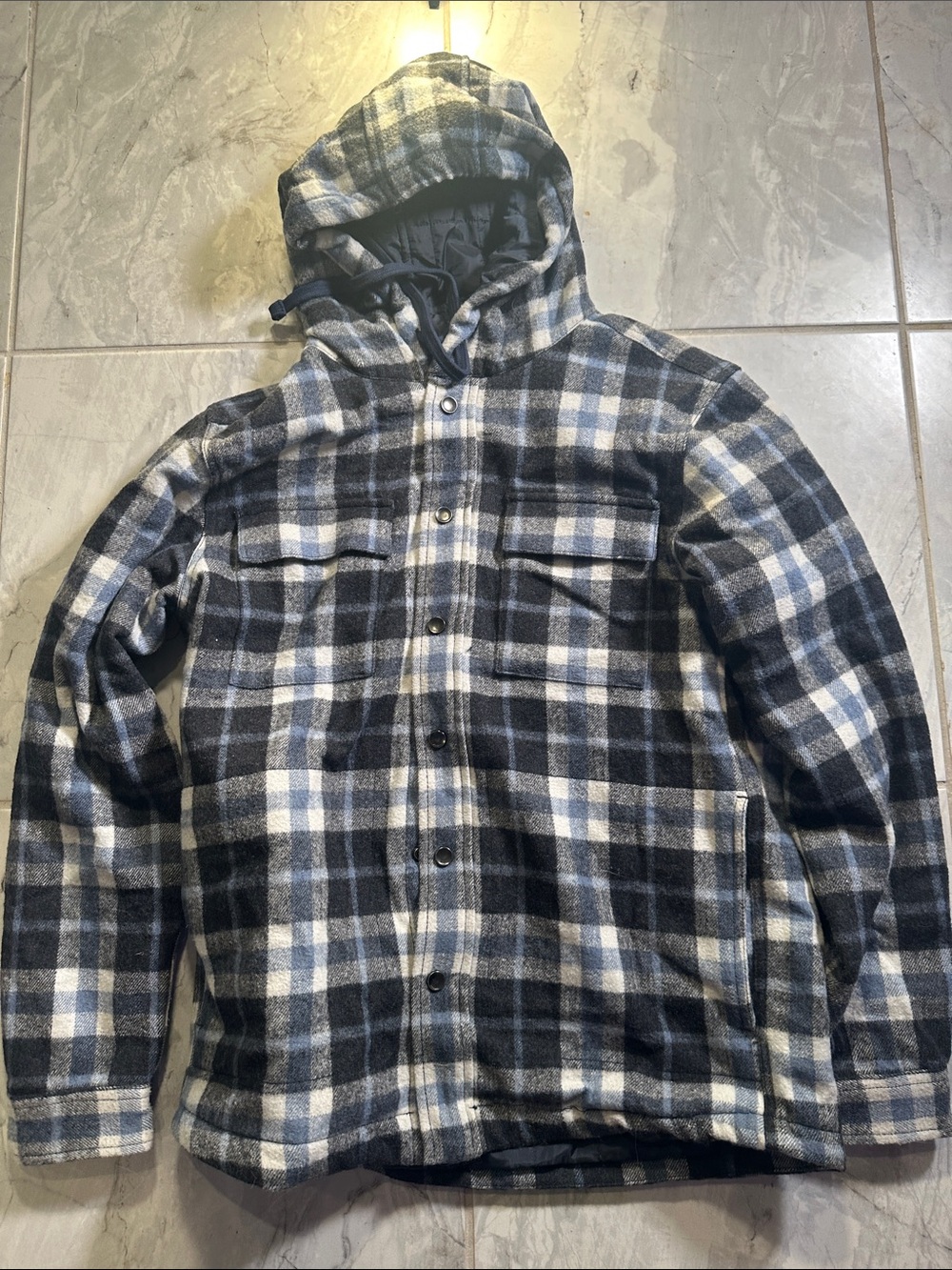 Prana Asgard wool blend insulated Men's Hooded Plaid Shirt Jacket medium